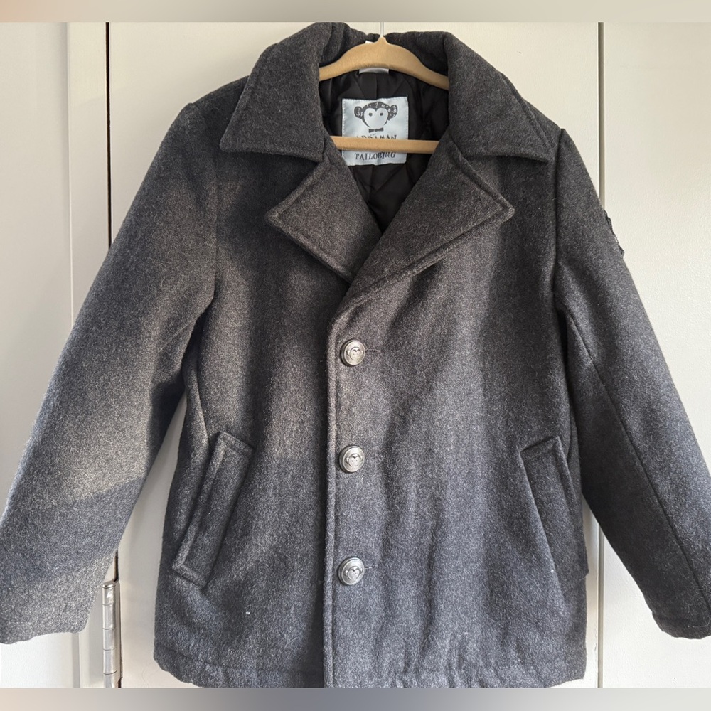 Boys Appaman Fine Tailoring Wool Quilted Pea Coat, Charcoal Grey, 6, MSRP $134